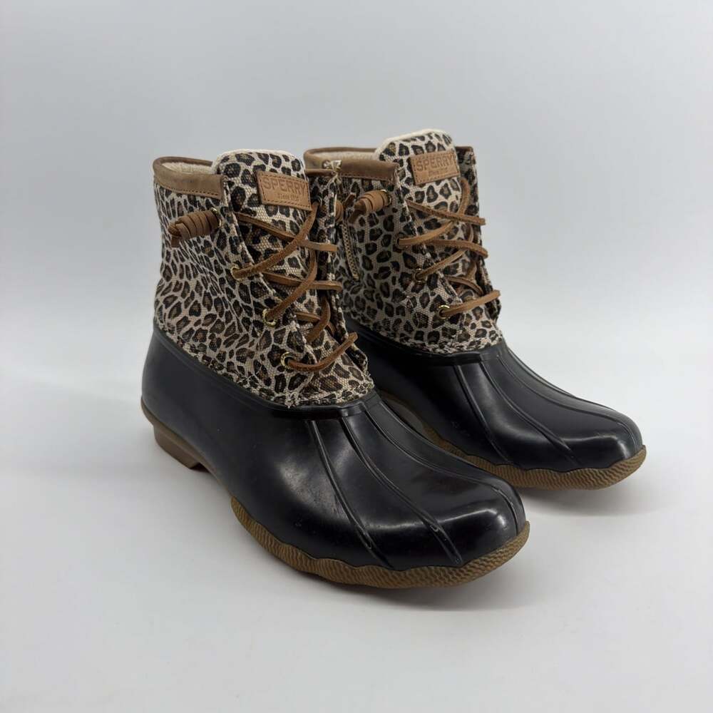 Sperry Womens Saltwater Animal Leopard Print Duck Boots STS85919 Water Resistant